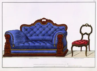 Canapé et chaise français de Modeles de Meubles et de decorations interieures pour les meubles, Paris, Santi, M, 1828
